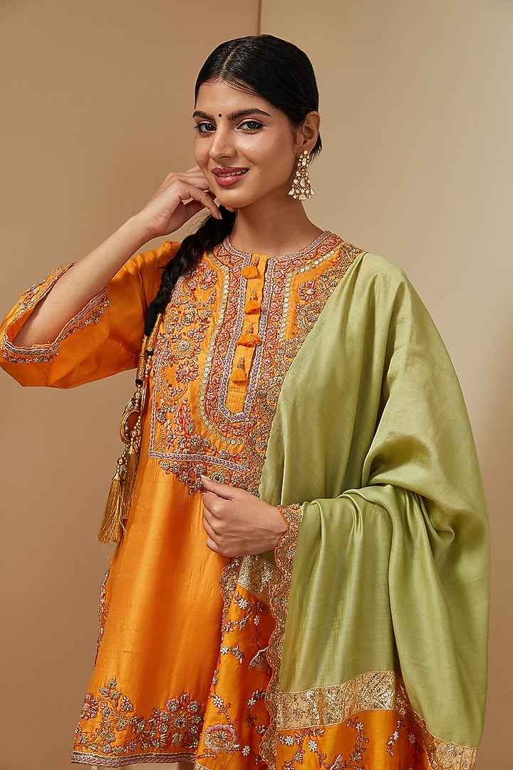 Rust Silk Kurta Set by Debyani at Pernia's Pop Up Shop