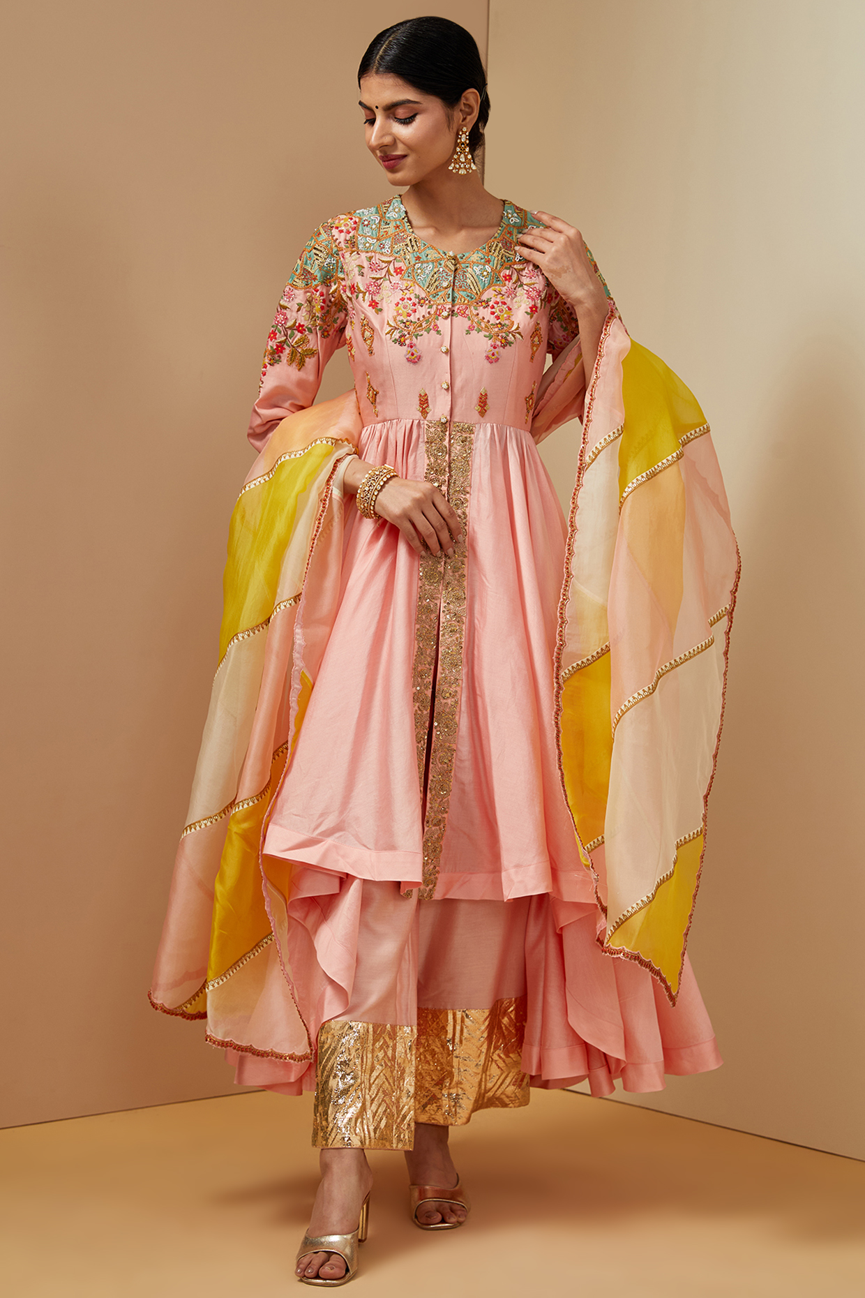Pink Chanderi Tunic Set by Debyani at Pernia's Pop Up Shop