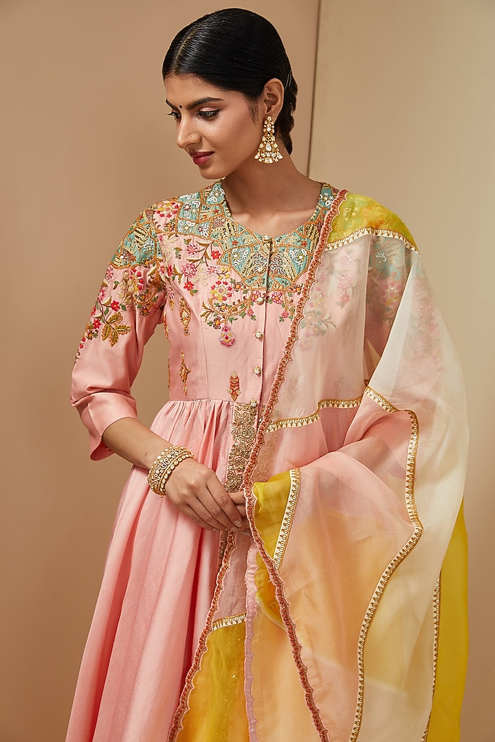 Pink Chanderi Tunic Set by Debyani at Pernia's Pop Up Shop