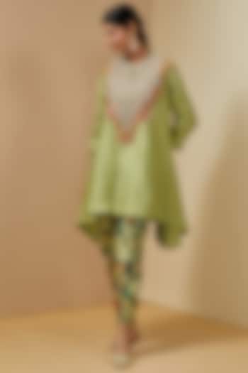Pista Green Cupro Pant Set by Debyani