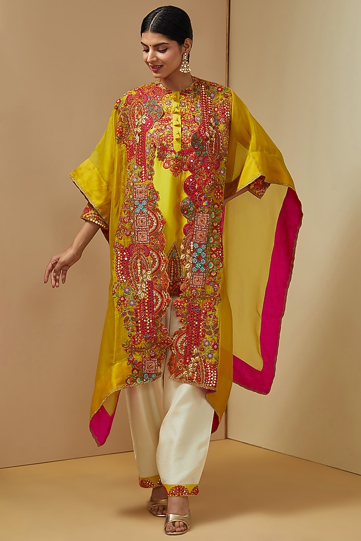 Mustard Organza Cape Set by Debyani at Pernia's Pop Up Shop