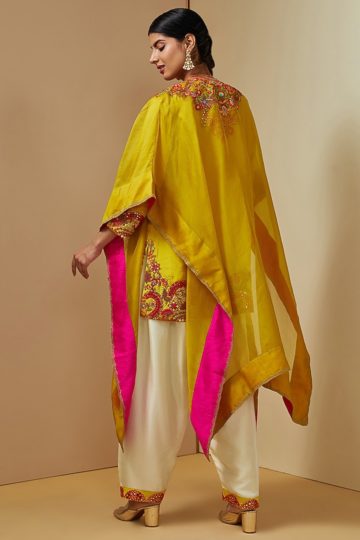 Mustard Organza Cape Set by Debyani at Pernia's Pop Up Shop