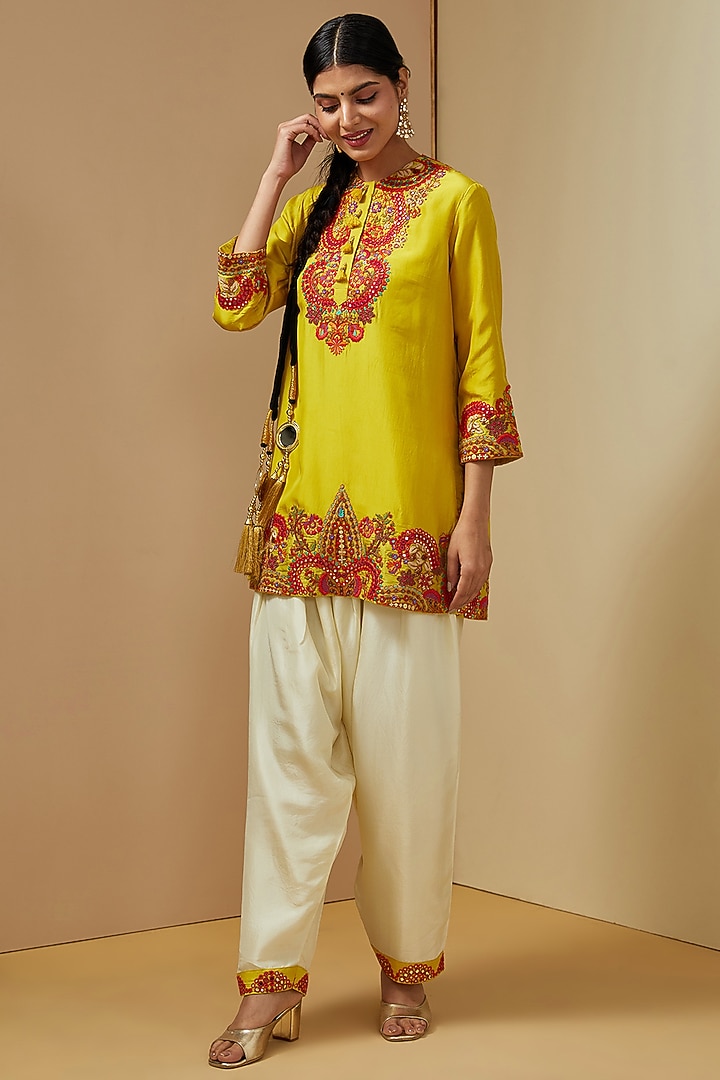 Mustard Organza Cape Set by Debyani at Pernia's Pop Up Shop