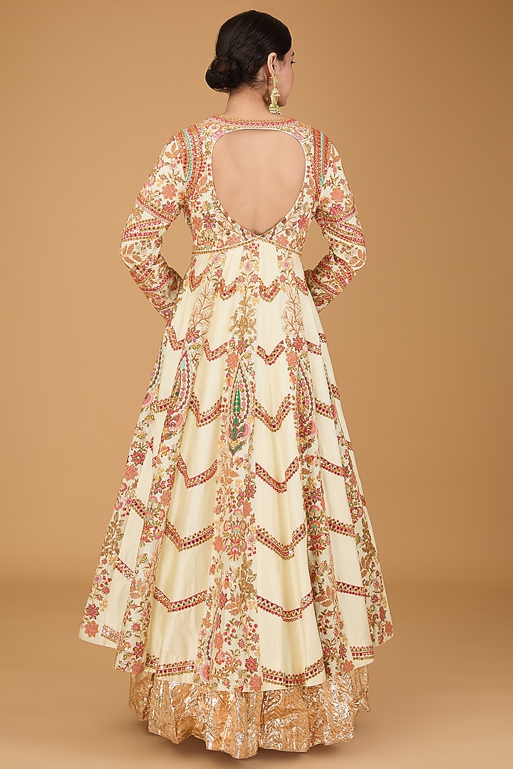 Ivory Chanderi Kalidar Bridal Anarkali Set by Debyani at Pernia's Pop Up Shop