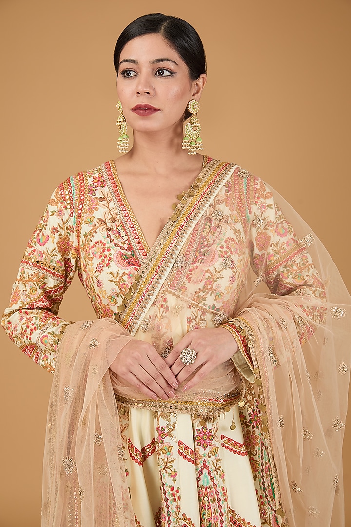 Ivory Chanderi Kalidar Bridal Anarkali Set by Debyani at Pernia's Pop Up Shop