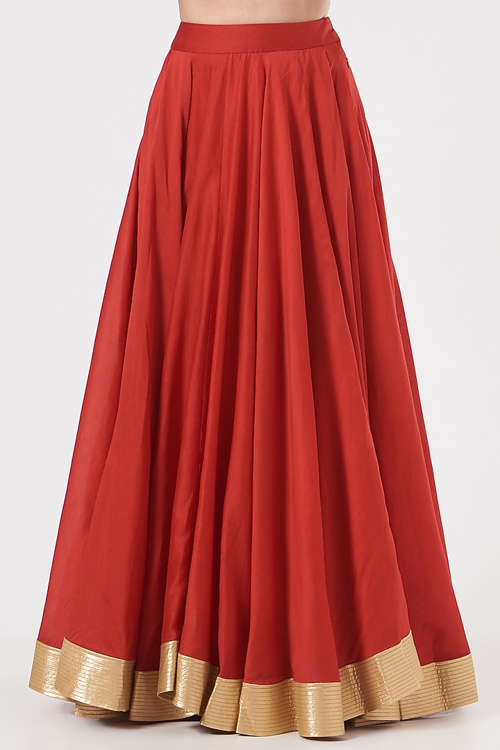 Red Raw Silk Skirt Set by Debyani at Pernia's Pop Up Shop