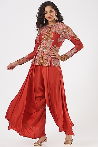 Red Chanderi Sharara Set  by Debyani