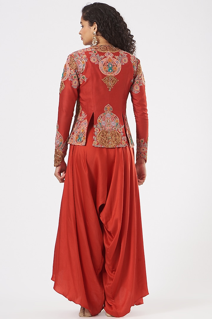 Red Chanderi Wedding Sharara Set by Debyani at Pernia's Pop Up Shop