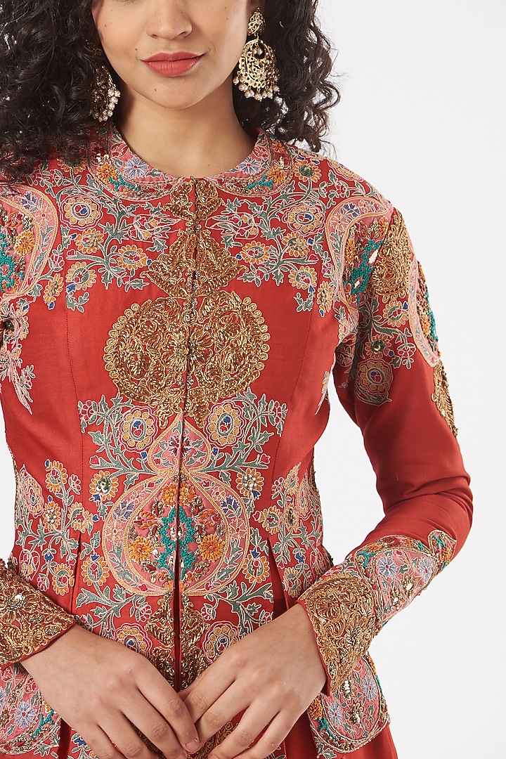 Red Chanderi Wedding Sharara Set by Debyani at Pernia's Pop Up Shop