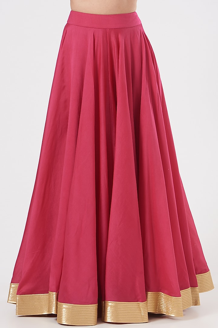 Magenta Raw Silk Skirt Set  by Debyani at Pernia's Pop Up Shop