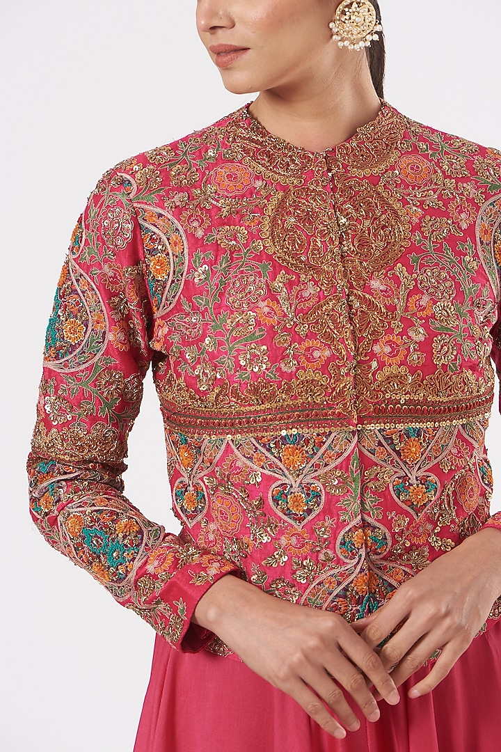 Magenta Raw Silk Skirt Set  by Debyani at Pernia's Pop Up Shop