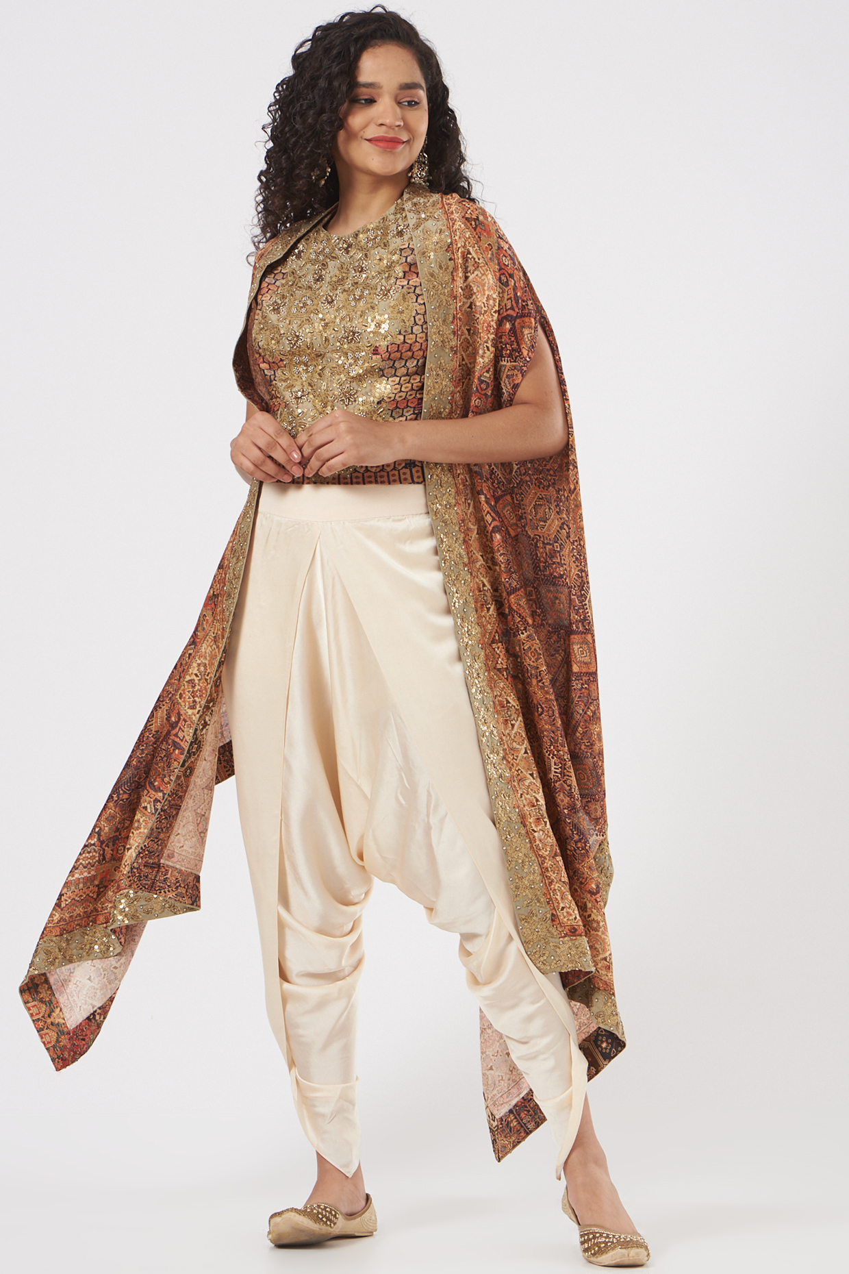 Brown Chanderi Cape Set by Debyani