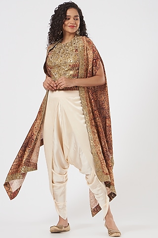 Brown Chanderi Cape Set by Debyani