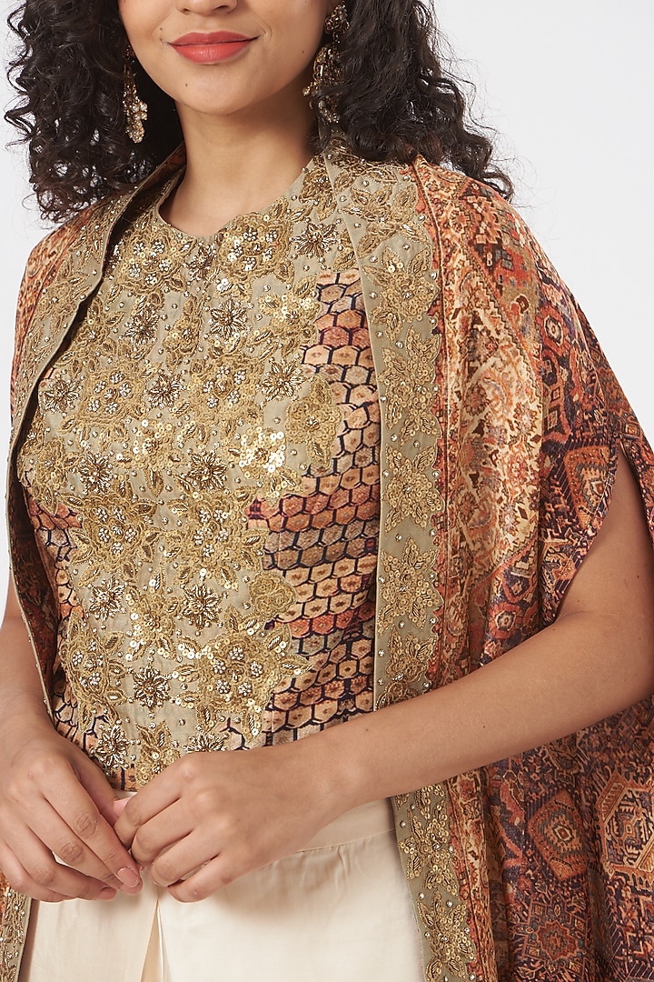 Brown Chanderi Cape Set by Debyani at Pernia's Pop Up Shop