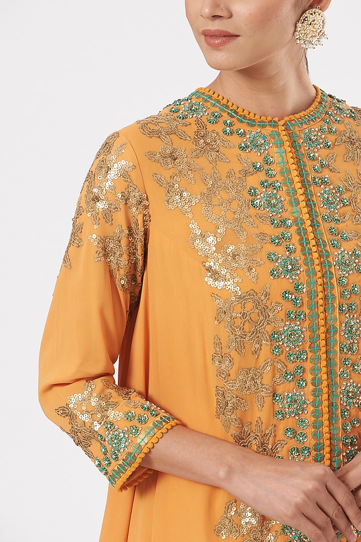 Yellow Embroidered Jacket Set by Debyani at Pernia's Pop Up Shop