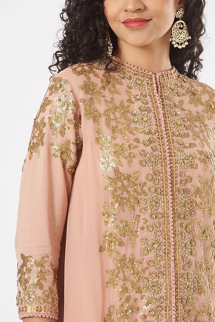 Blush Pink Embroidered Jacket Set by Debyani at Pernia's Pop Up Shop