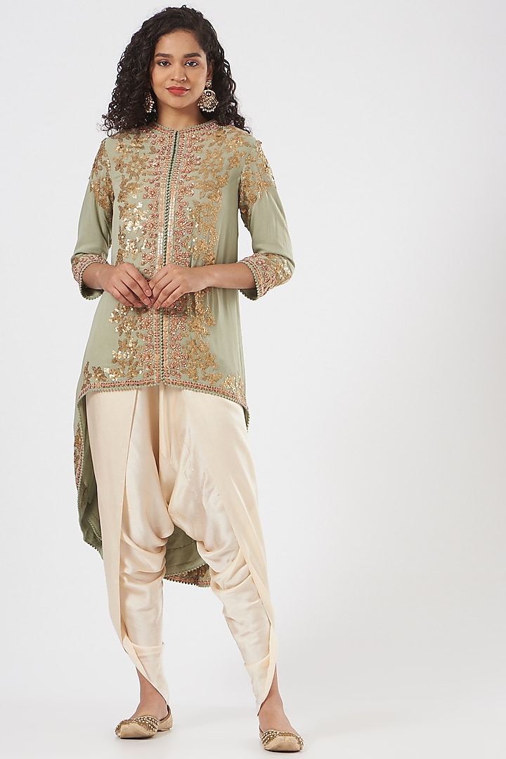 Mint Embroidered Jacket Set by Debyani