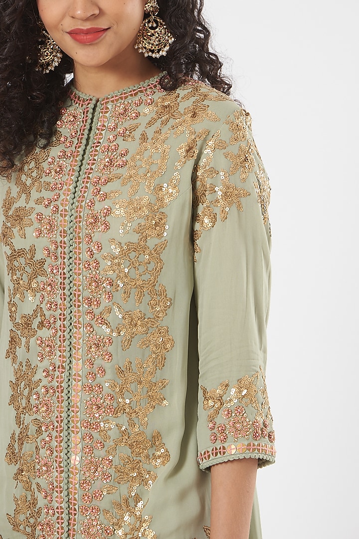 Mint Embroidered Jacket Set by Debyani at Pernia's Pop Up Shop