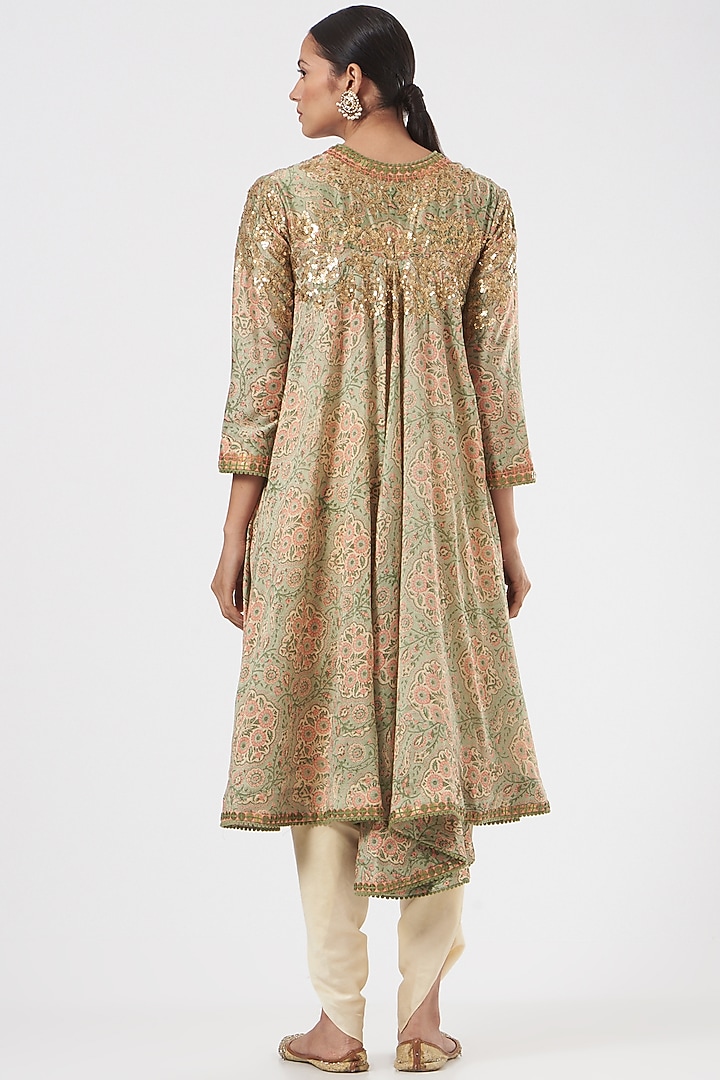 Green Embroidered Trail Jacket Set by Debyani at Pernia's Pop Up Shop
