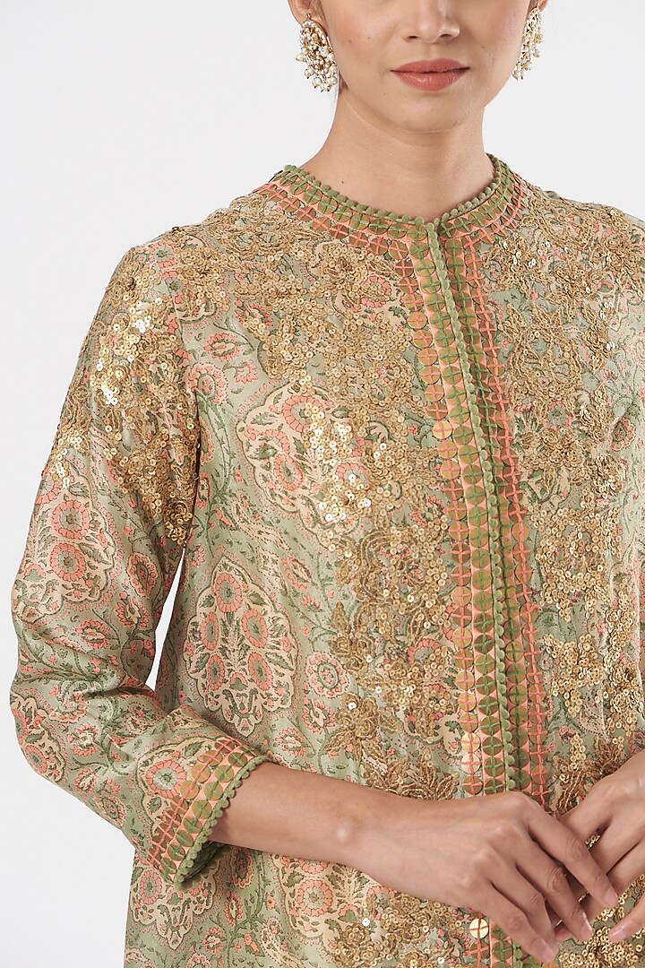Green Embroidered Trail Jacket Set by Debyani at Pernia's Pop Up Shop