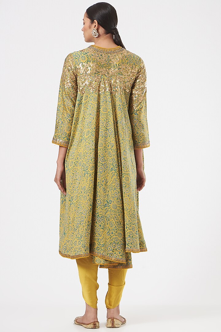 Green Chanderi Embroidered Jacket Set by Debyani at Pernia's Pop Up Shop