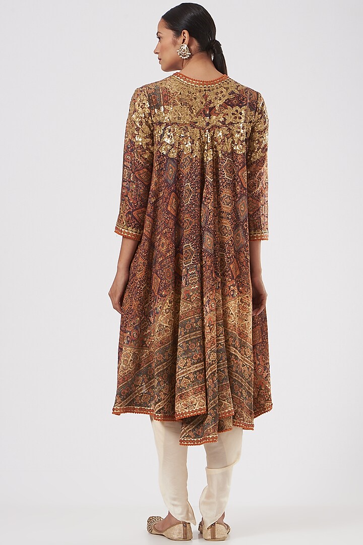 Red Chanderi Embroidered Jacket Set by Debyani at Pernia's Pop Up Shop