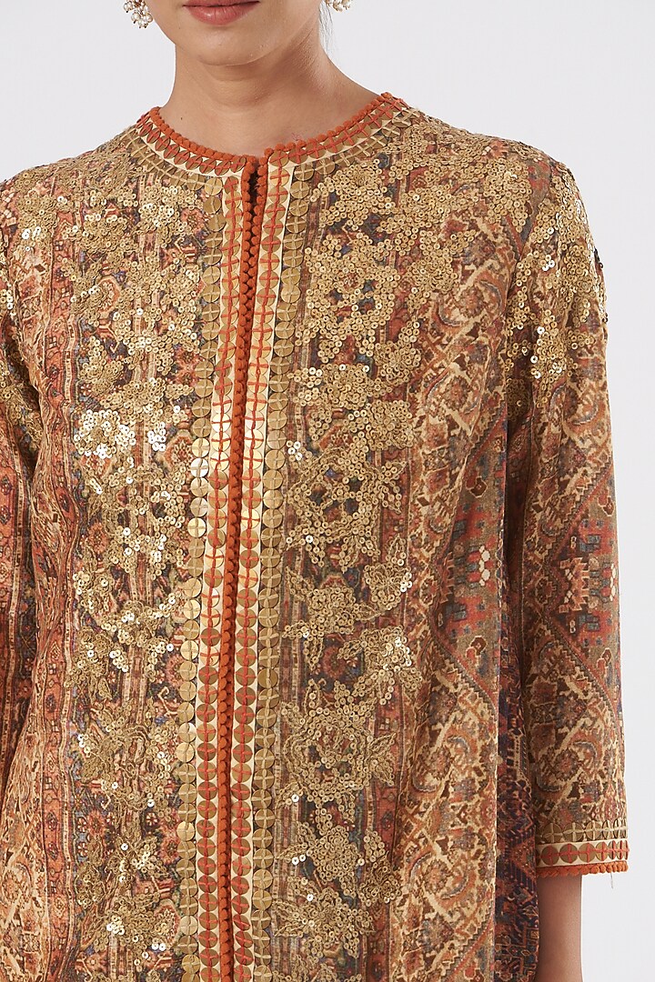 Red Chanderi Embroidered Jacket Set by Debyani at Pernia's Pop Up Shop