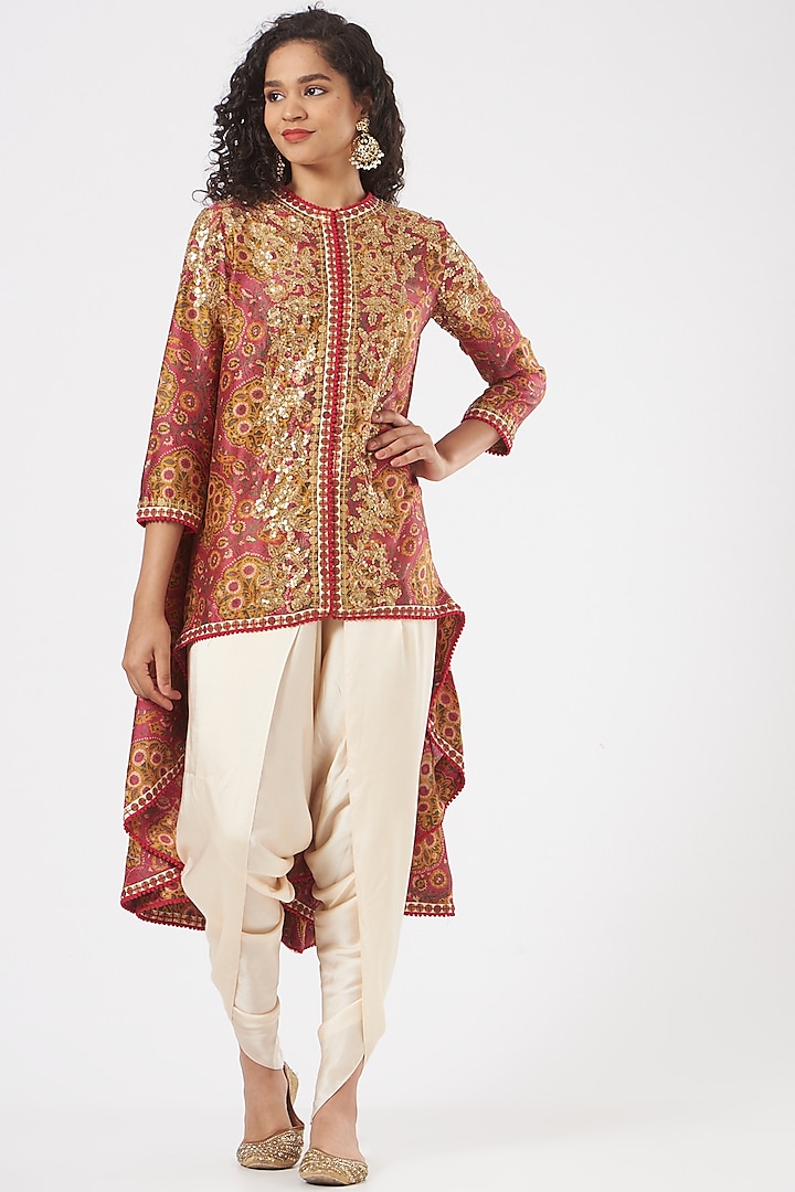 Red Embroidered Jacket Set by Debyani