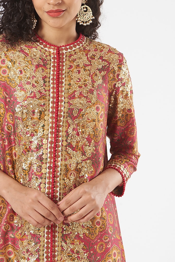 Red Embroidered Jacket Set by Debyani at Pernia's Pop Up Shop
