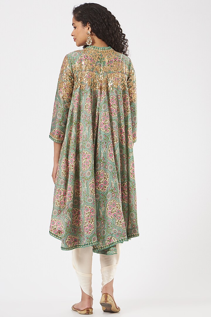 Sage Green Embroidered Jacket Set by Debyani at Pernia's Pop Up Shop