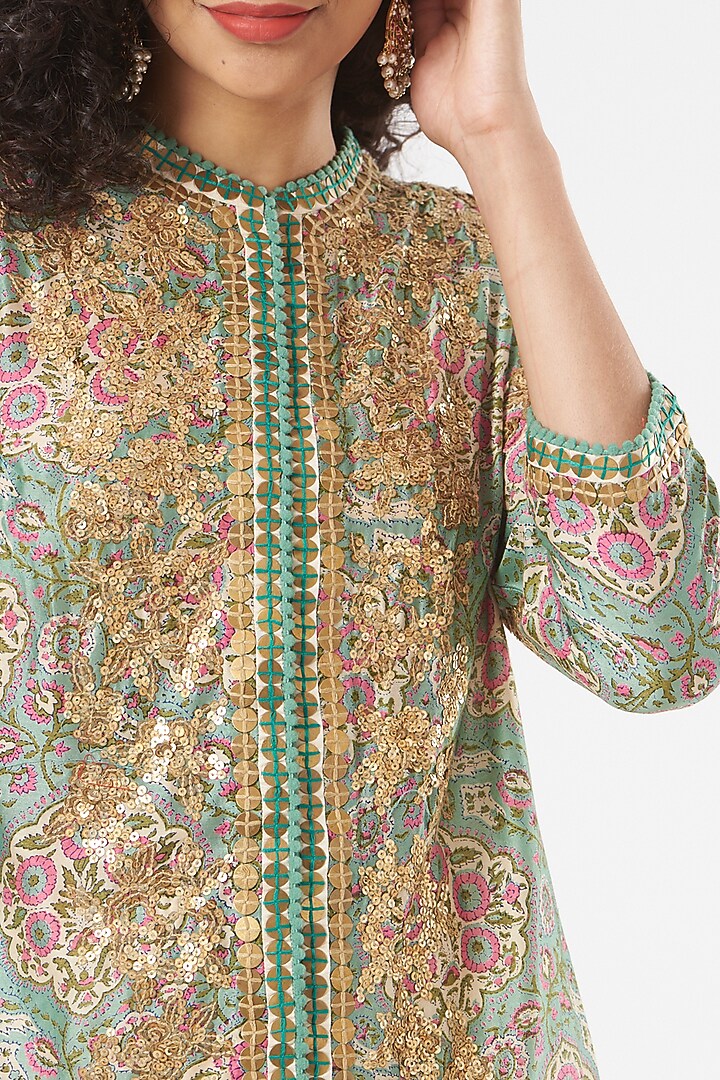 Sage Green Embroidered Jacket Set by Debyani at Pernia's Pop Up Shop