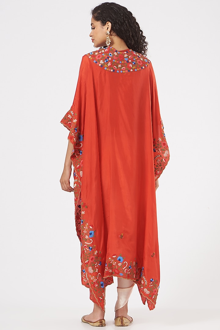 Red Silk Printed Cape Set by Debyani at Pernia's Pop Up Shop