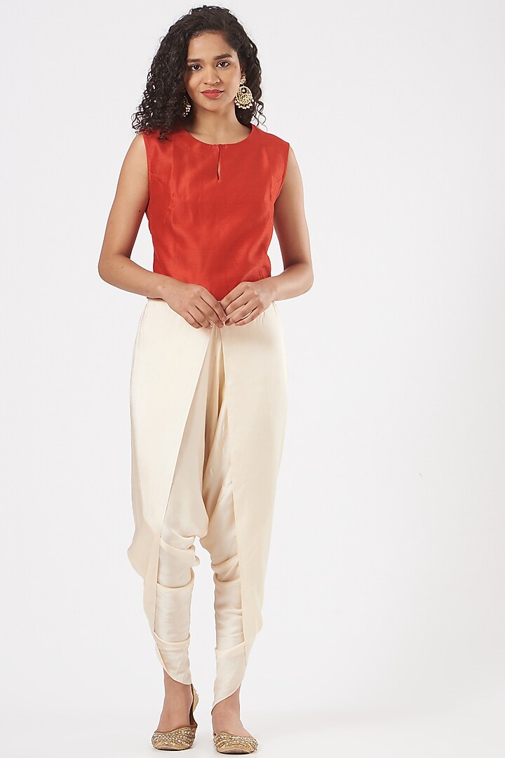 Red Silk Printed Cape Set by Debyani at Pernia's Pop Up Shop