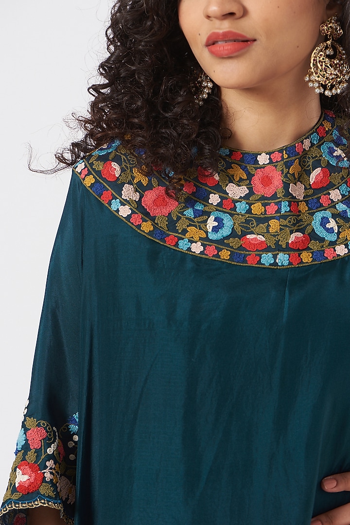 Blue Silk Printed Cape Set by Debyani at Pernia's Pop Up Shop