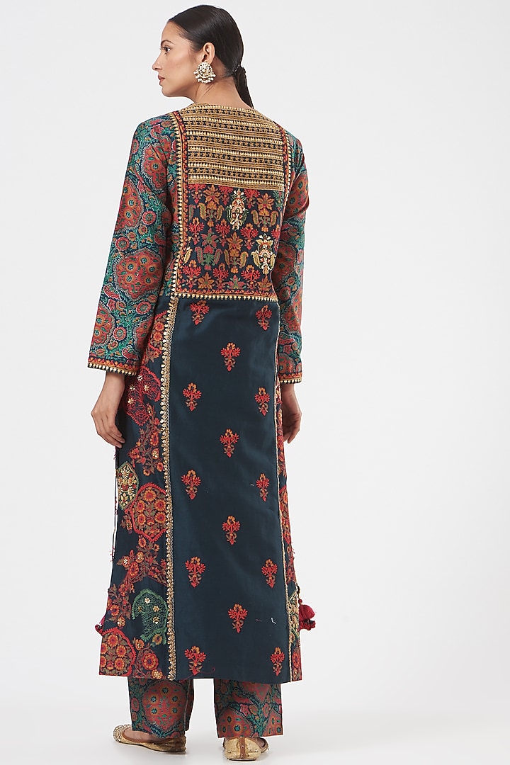 Blue Chanderi Printed Kurta Set by Debyani at Pernia's Pop Up Shop