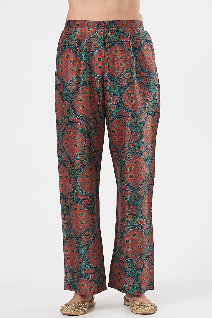 Blue Chanderi Printed Kurta Set by Debyani at Pernia's Pop Up Shop