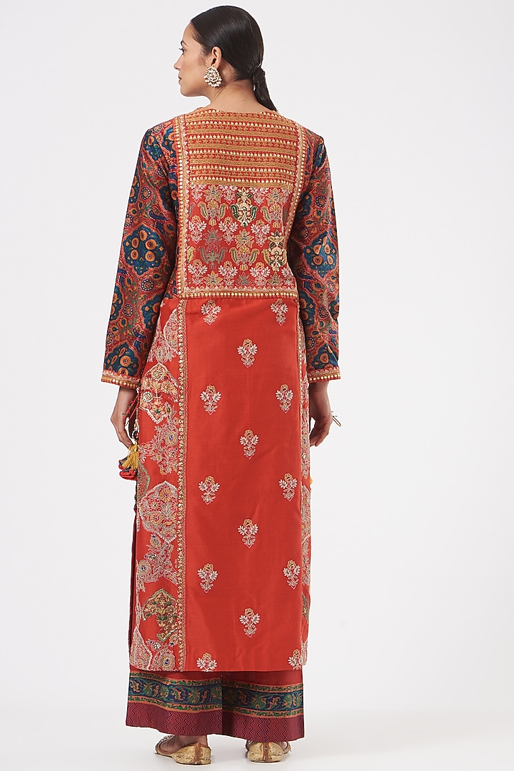 Red Chanderi Printed Kurta Set by Debyani at Pernia's Pop Up Shop