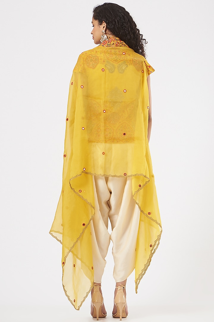 Yellow Raw Silk & Organza Jacket Set by Debyani at Pernia's Pop Up Shop
