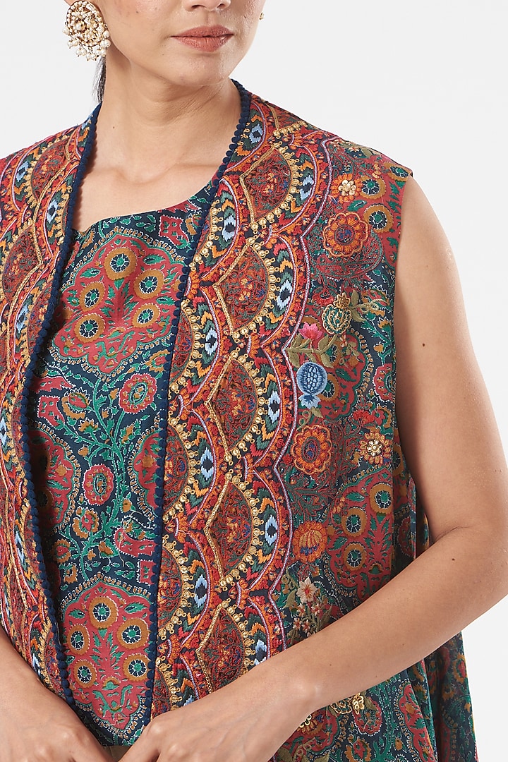 Multi-Colored Chanderi Jacket Set by Debyani at Pernia's Pop Up Shop
