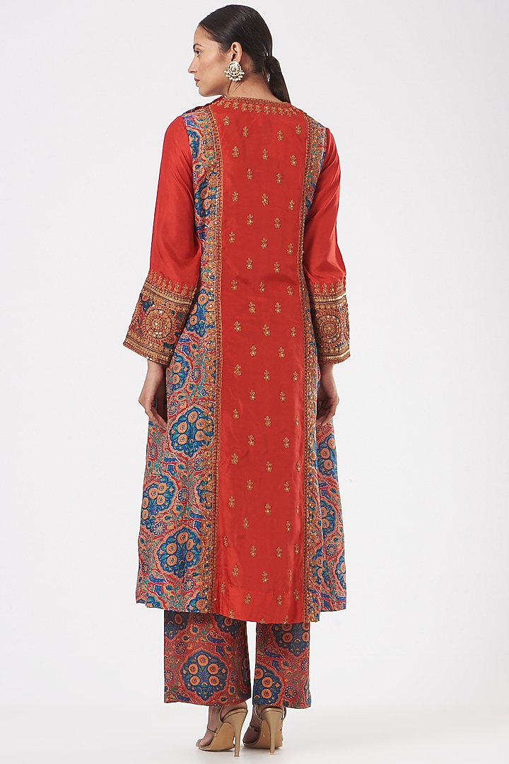 Red Habutai Silk Kurta Set by Debyani at Pernia's Pop Up Shop