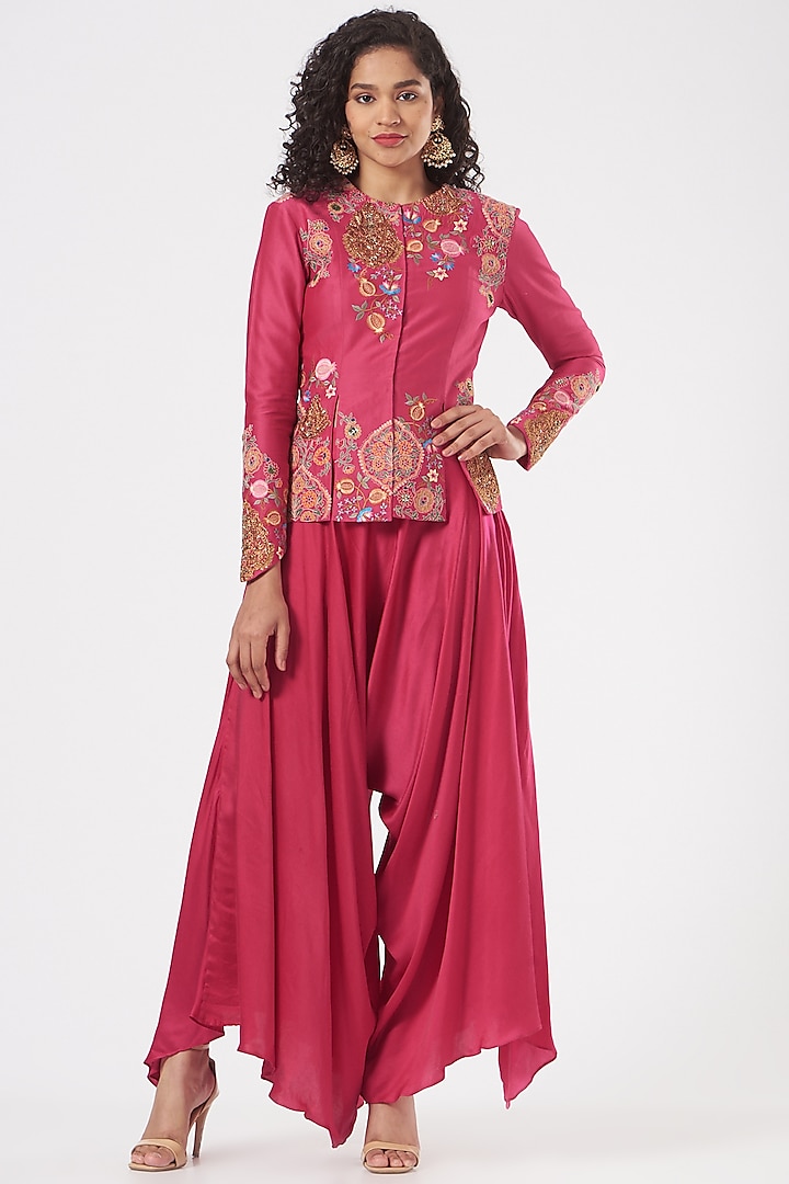 Pink Modal Satin Sharara Set by Debyani