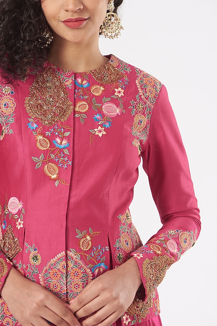 Pink Modal Satin Wedding Sharara Set by Debyani at Pernia's Pop Up Shop