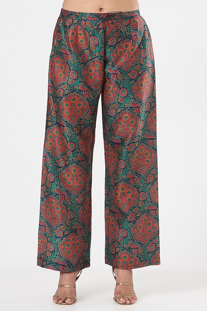Blue Habutai Silk Printed Kurta Set by Debyani at Pernia's Pop Up Shop
