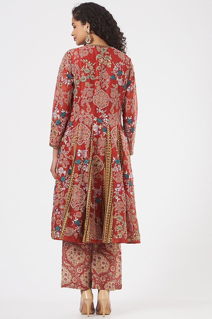 Red Embroidered Jacket Set by Debyani at Pernia's Pop Up Shop