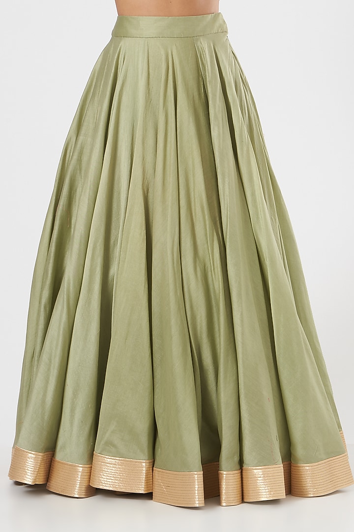Pista Green Raw Silk Skirt Set by Debyani at Pernia's Pop Up Shop