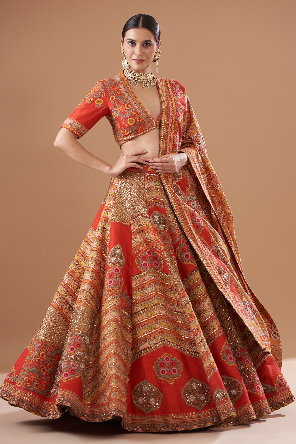 Buy Rama Chanderi Jacquard Silk Exclusive Semi-Stitched Lehenga choli