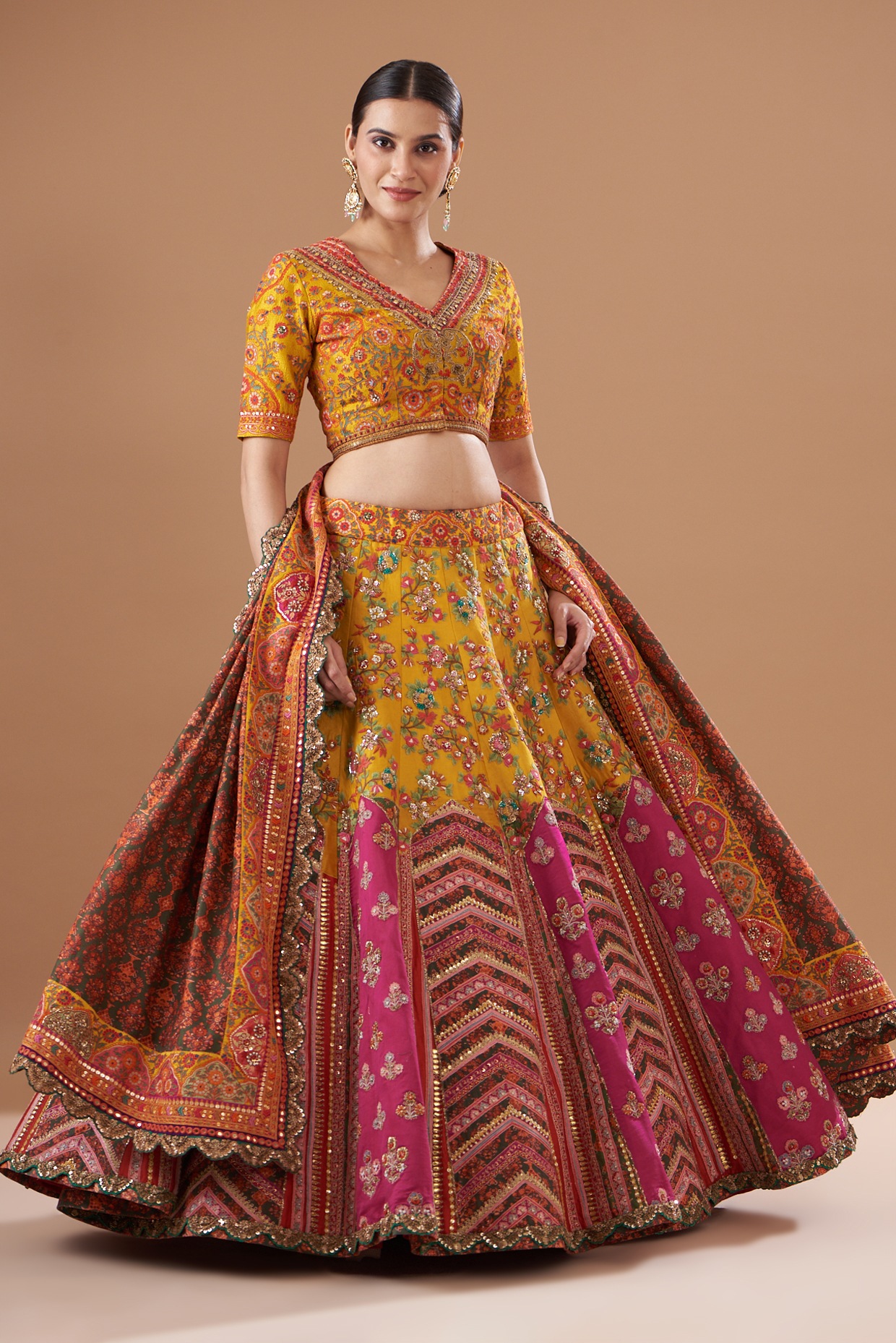 Green Banarasi Chanderi Silk Geometric Pattern Lehenga Set – nehakhullar