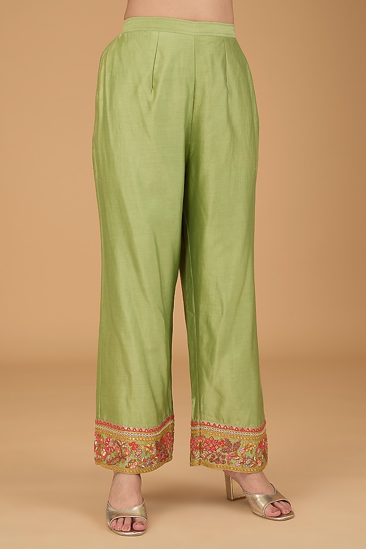 Green Chanderi Bridal Anarkali Set by Debyani at Pernia's Pop Up Shop