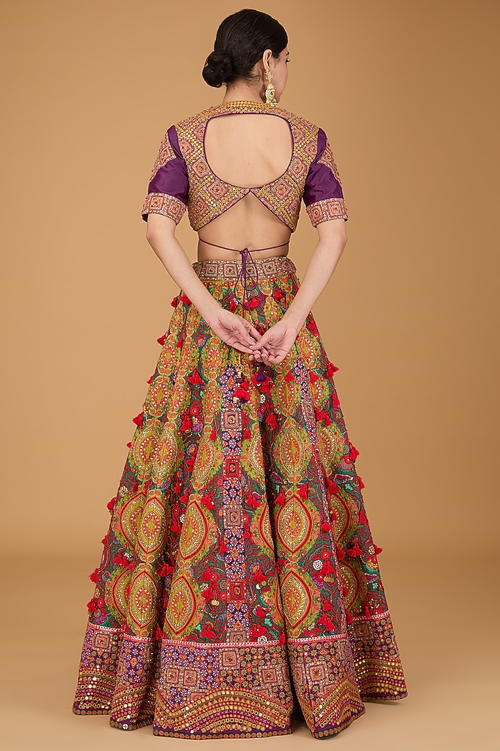 Green Chanderi Bridal Lehenga Set by Debyani at Pernia's Pop Up Shop