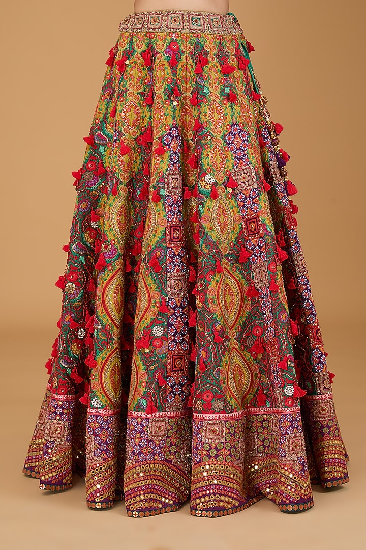 Green Chanderi Bridal Lehenga Set by Debyani at Pernia's Pop Up Shop